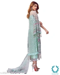 Classy Modern Women Gowns - Free Size, Sea Green, Georgette, EMbroidered, Pack of:1
